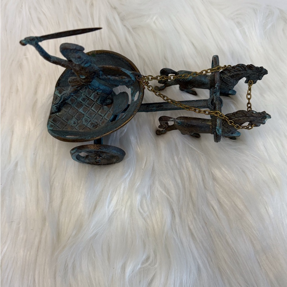 (148) Bronze Chariot Figurine with Blue Accents